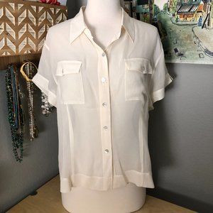 Chico's Dayna Silk Blouse Women’s size M Romantic Semi Sheer Short Sleeve NWT's